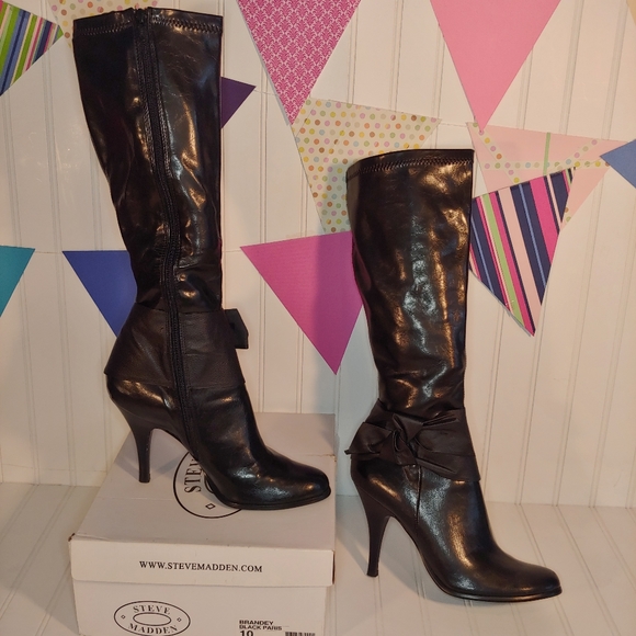 Steve Madden Brandey Black Paris Heeled Boots size 10 - Picture 3 of 16